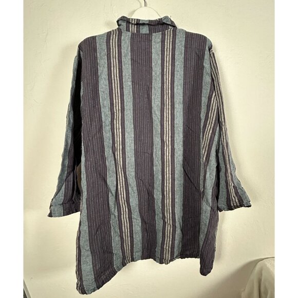 Bryn Walker Womens Striped Button-Down Linen Tunic Shirt Medium Purple Lagenlook - Picture 2 of 9